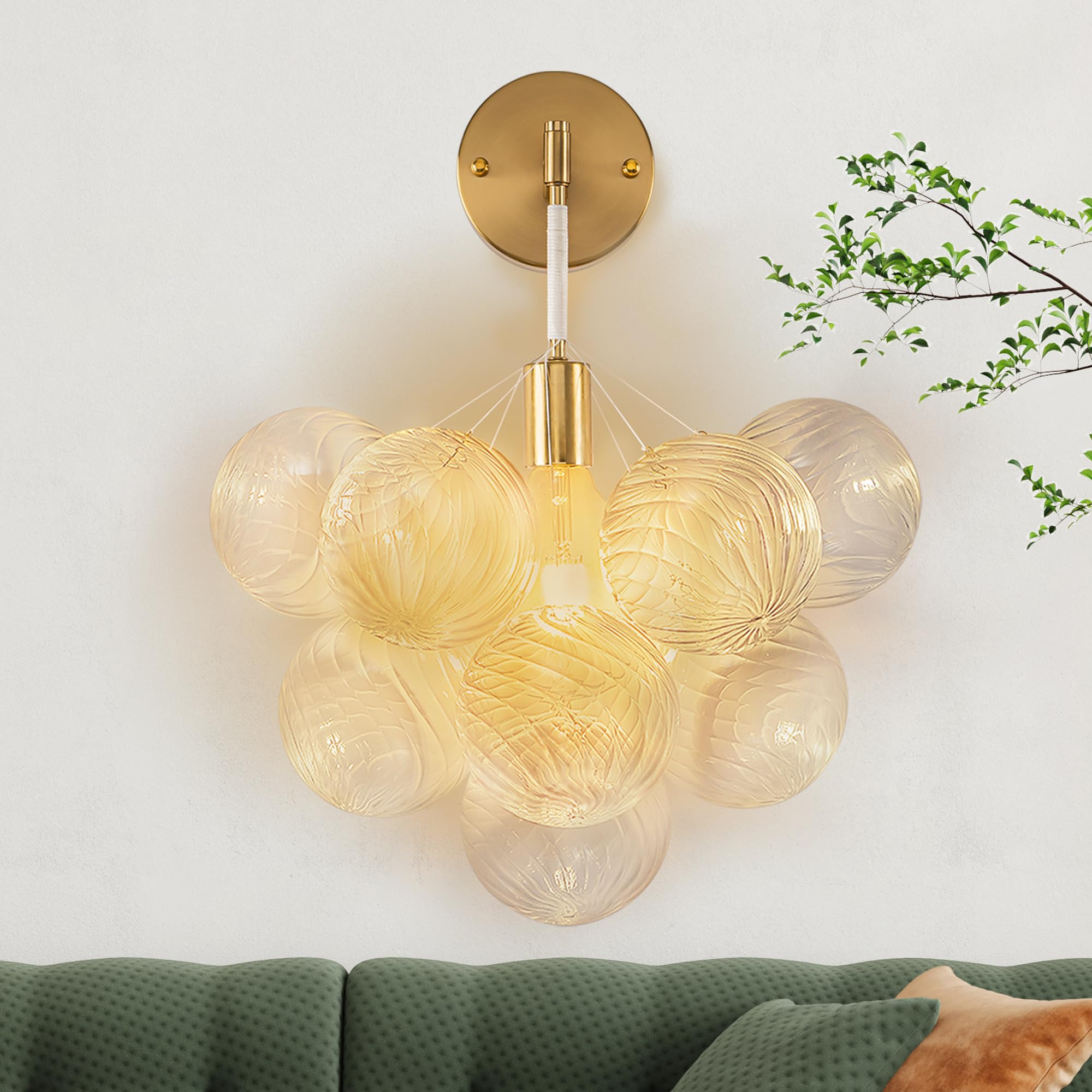 Bubble stays strong 照明 Blown Glass Bubble Wall Sconces Lights, White and Gold Wall